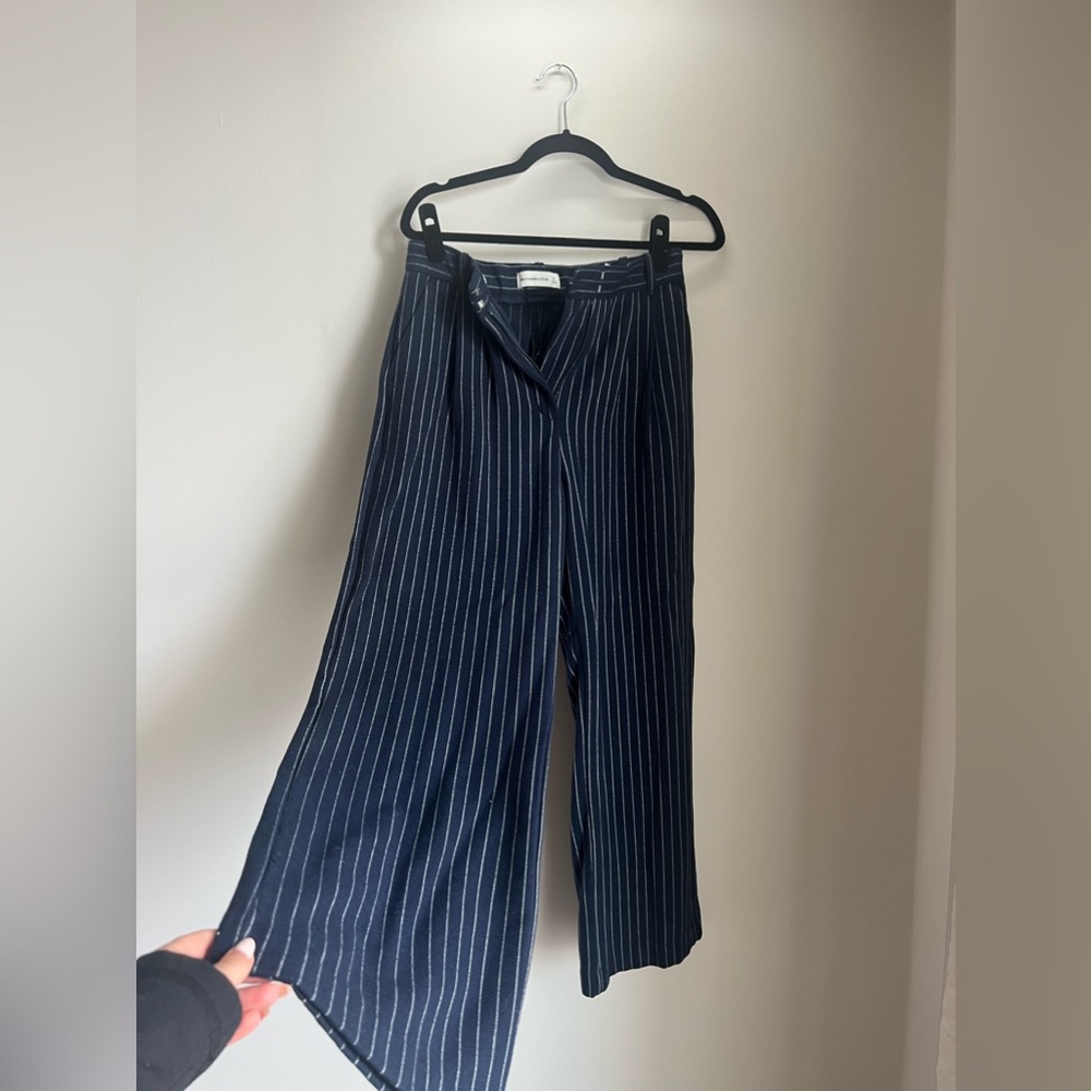 Navy Blue Striped Tailored Trouser Pant - Abercrombie